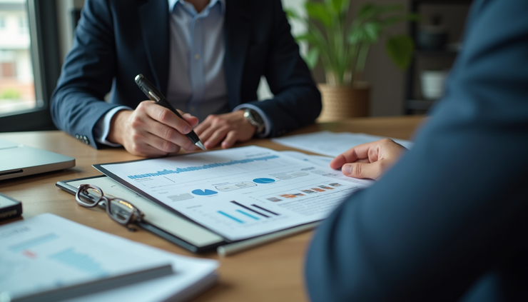 Close-up view of financial advisor discussing investment options with a client