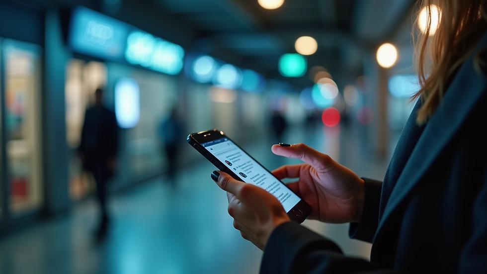 Eye-level view of a person interacting with a chatbot on a smartphone
