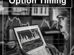Black and white image depicting a stock market chart and a clock, symbolizing the critical timing and analysis required for buying stock options.