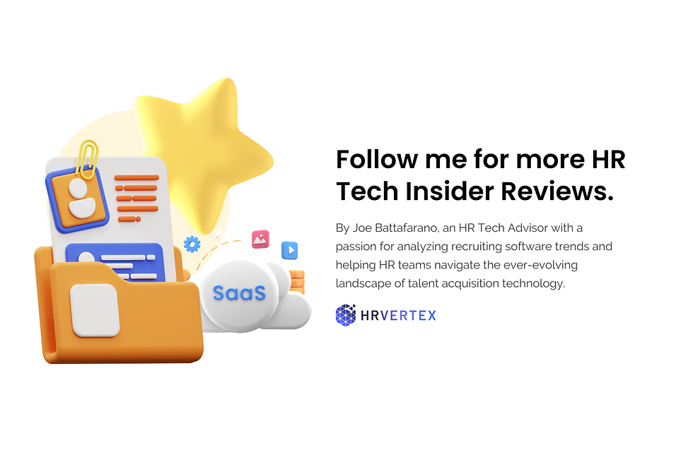 An illustration of folders, documents, and a star with text "SaaS." Beside it, text reads "Follow me for more HR Tech Insider Reviews."