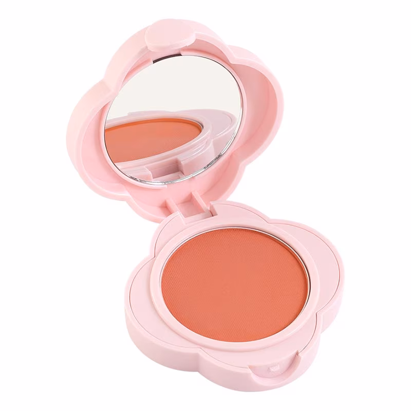 Rose All Day powder blush in a coral-peach shade with heart-shaped packaging, highlighted among the 