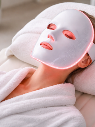 At-home beauty tech devices used in a modern Bali setting with a clean and minimal aesthetic