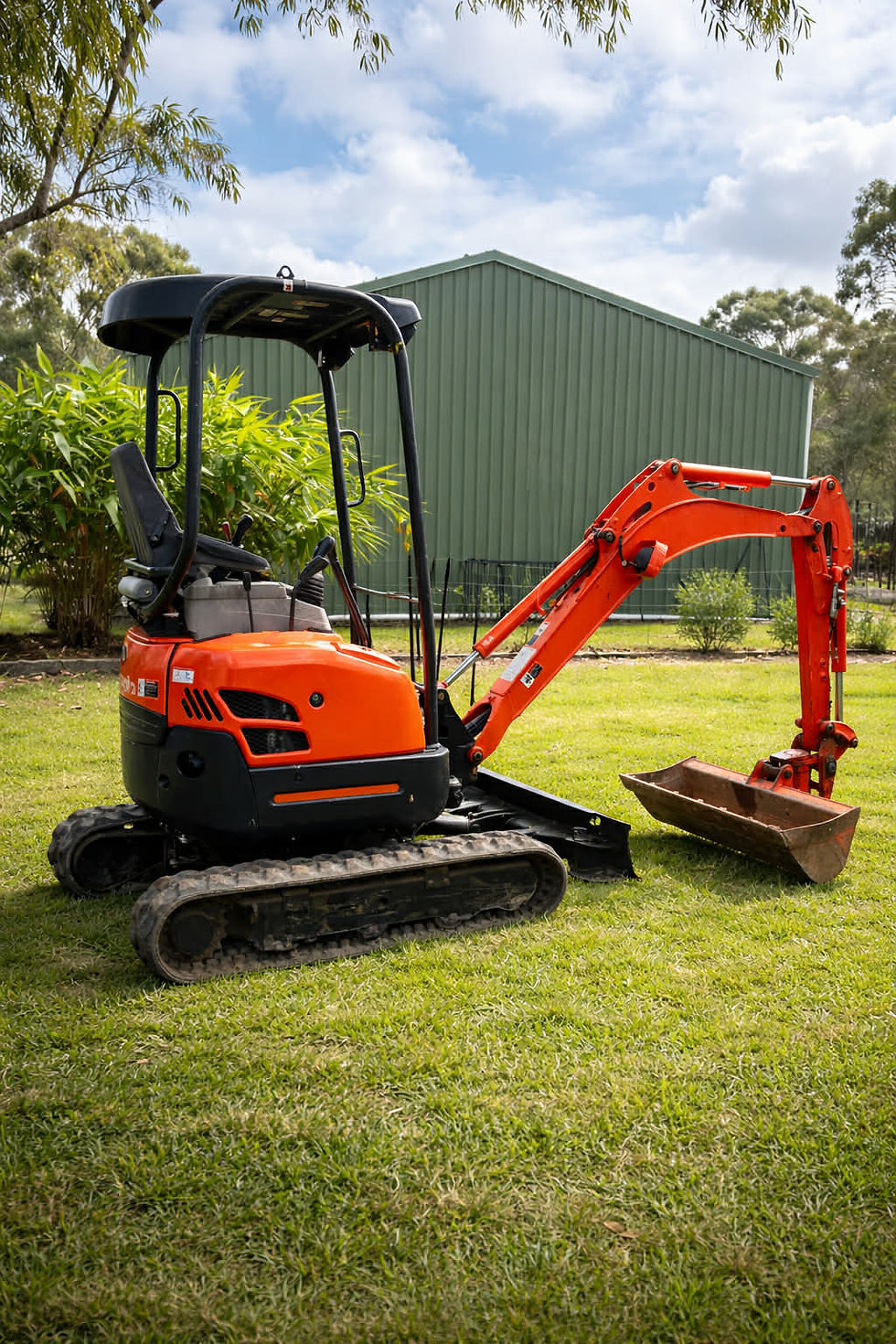 different sized buckets for mini excavator and digger hire on the sunshine coast, trench, landscaping