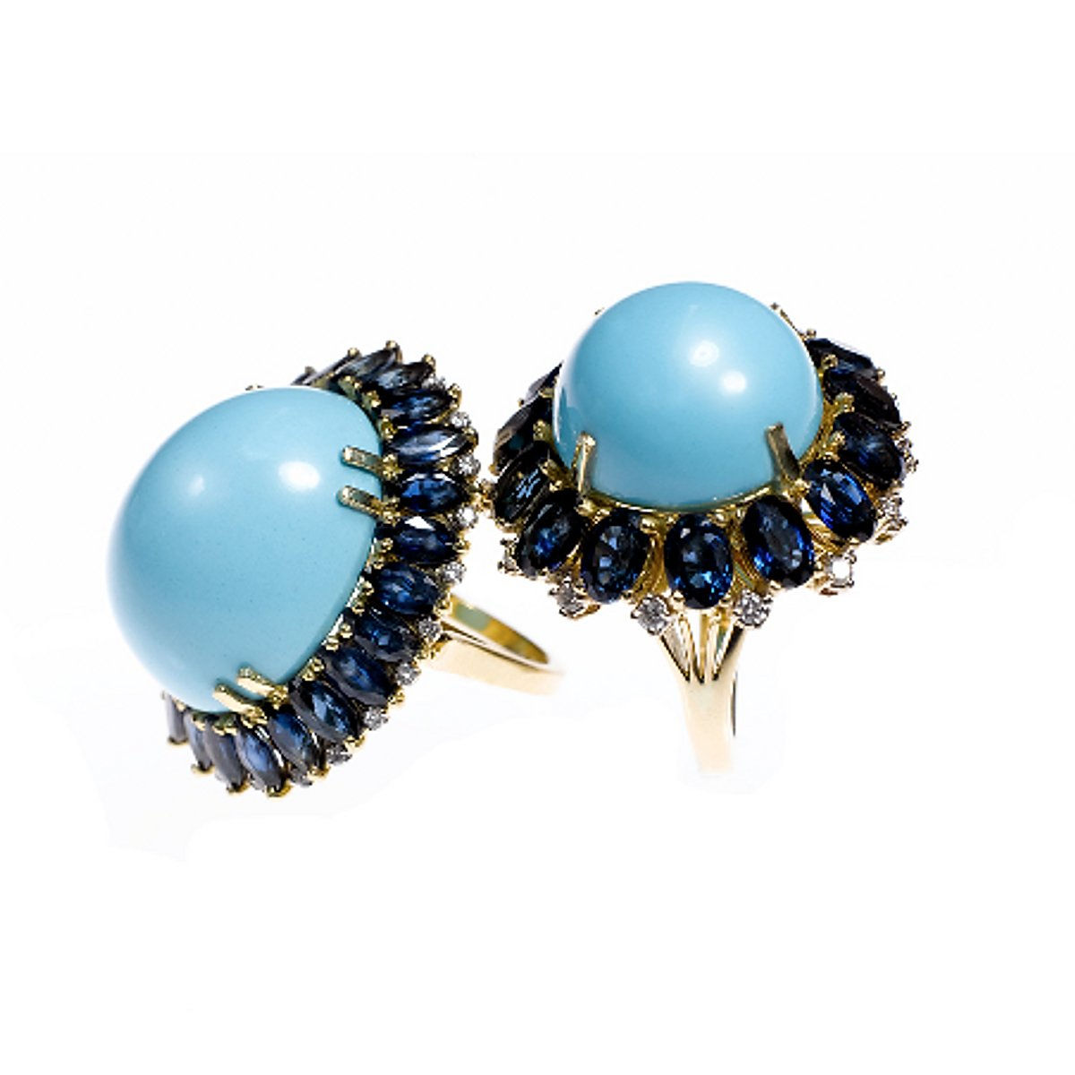 Cabochon Turquoise, Diamond and Blue Sapphire Ring