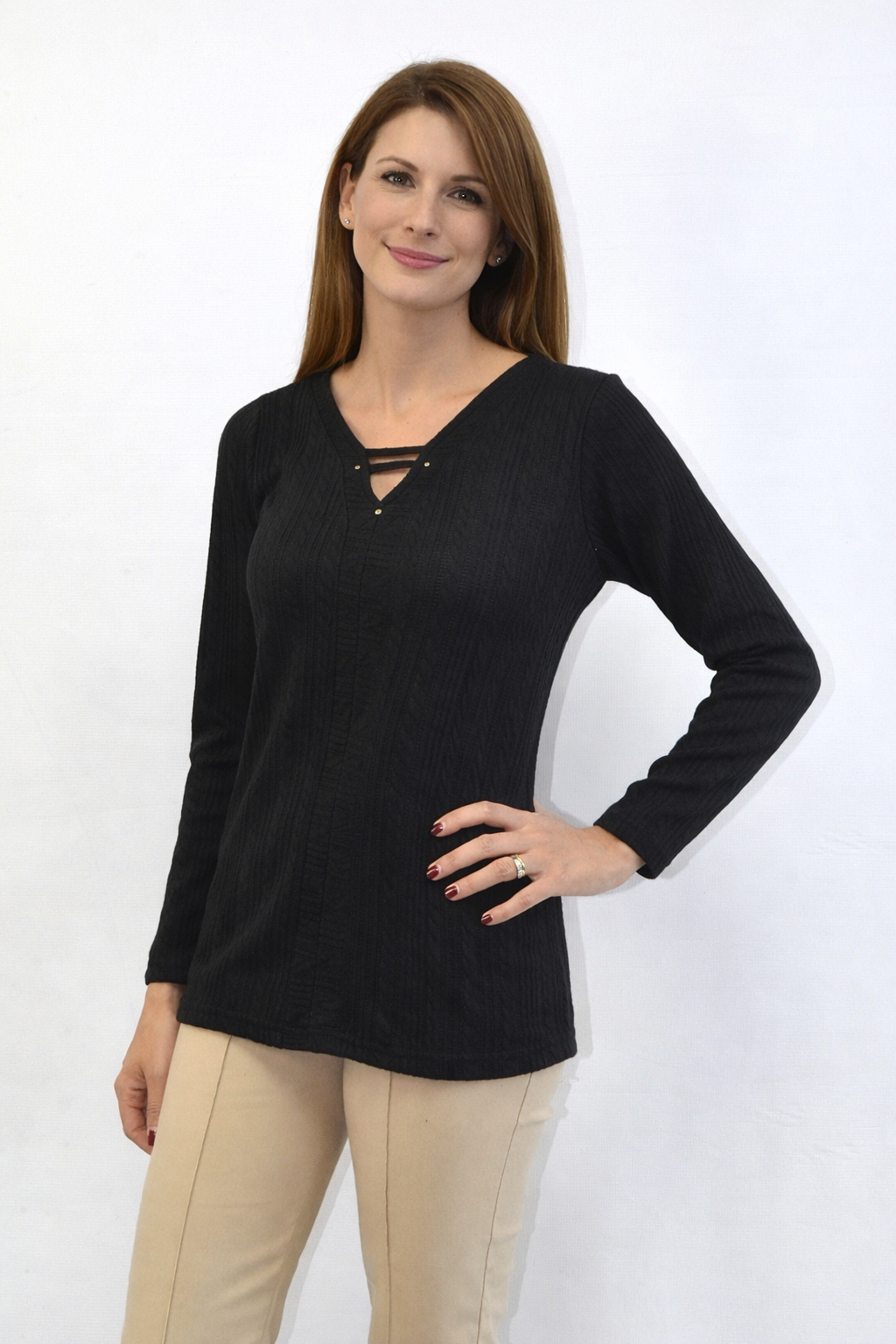 Polera 10 Lanilla Trenzada Negro