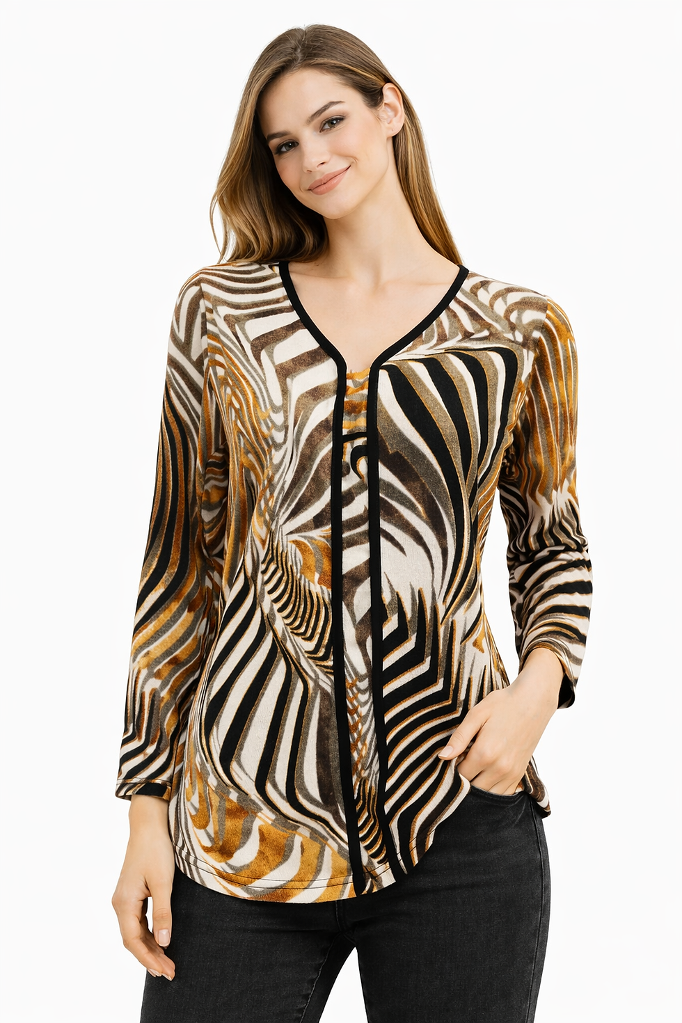 Miniatura: Polera 14 Lanilla Estampada Mostaza