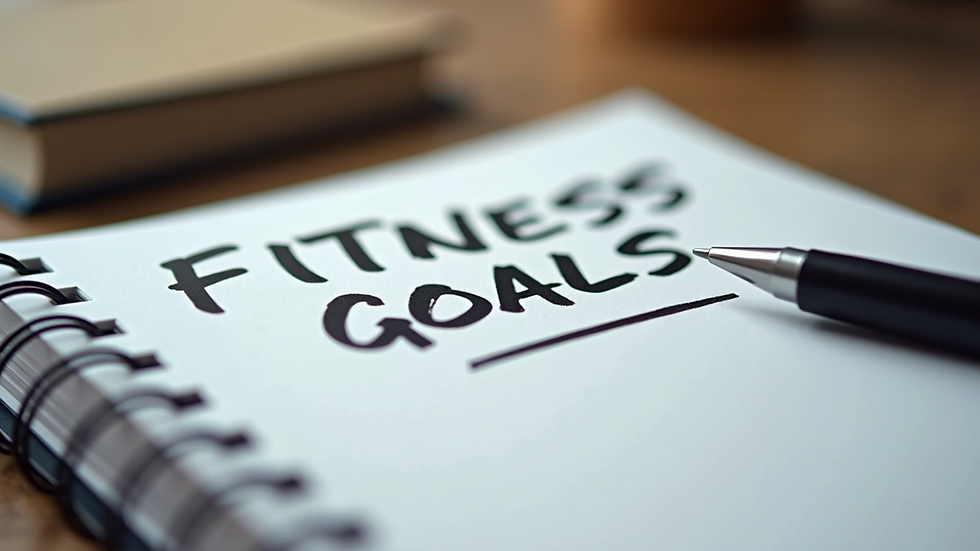 Close-up view of a notepad with fitness goals written in bold letters