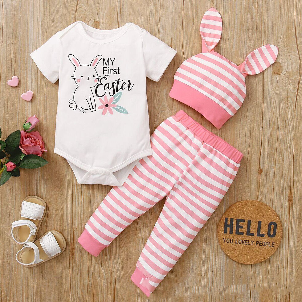 Thumbnail: New Easter Rabbit Print Romper Three Piece 2 Colors