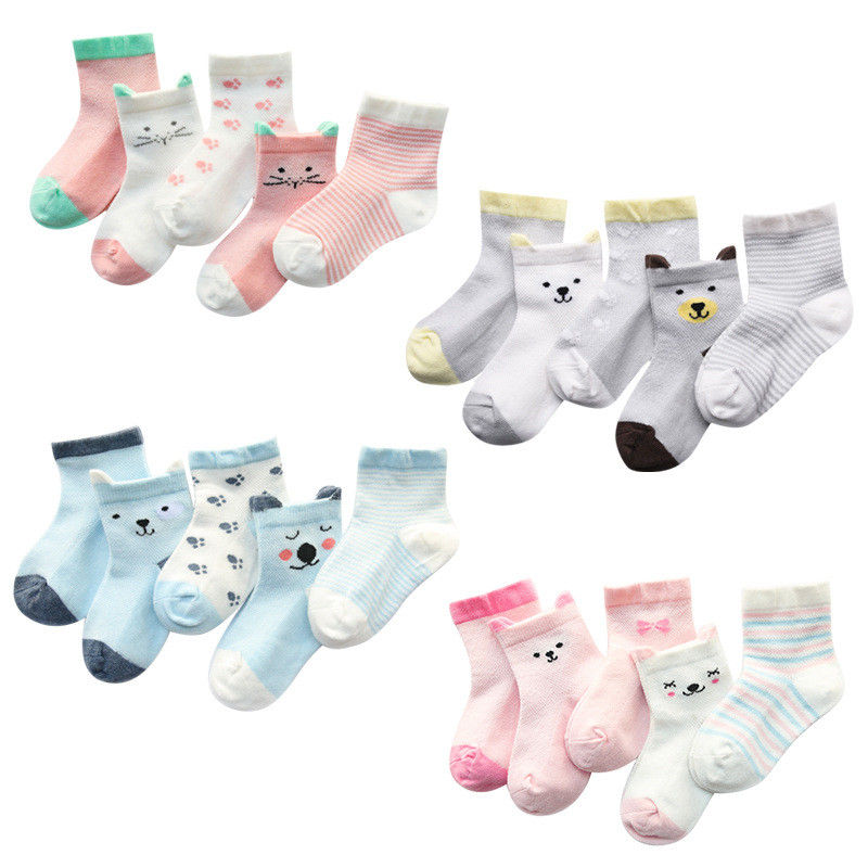 Children's Socks Pack of 5 Colors Breathable Cotton