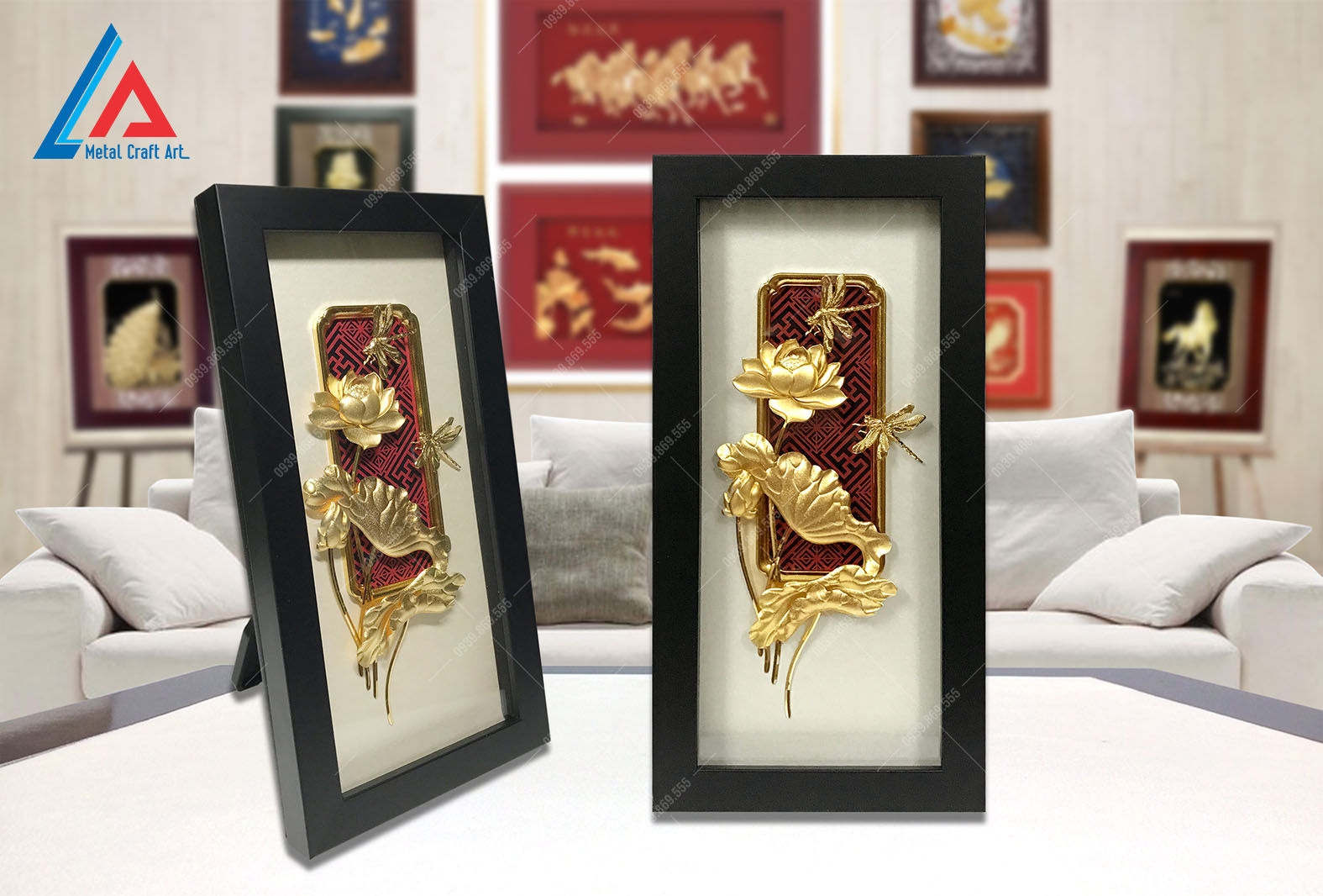 TRANH 3D VÀNG LÁ HOA SEN & CHUỒN CHUỒN 07