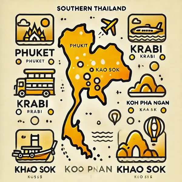 DALL·E 2025-02-26 13.53.58 - A simple illustrated travel map of southern Thailand, highlig