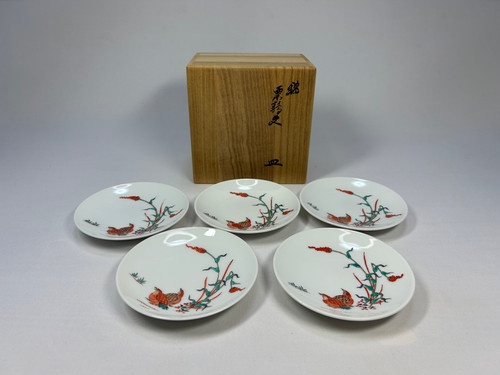 11代柿右衛門作　小皿　５枚セット　完品 11代柿右衛門作小皿5枚組江戸末期骨董品
