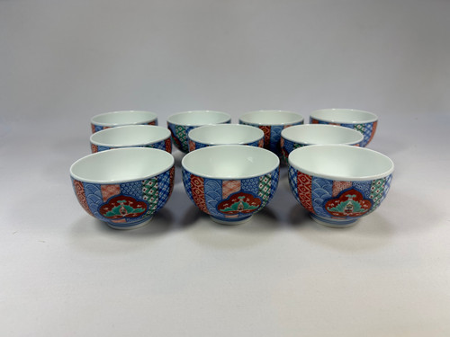 十四代柿右衛門】染錦地紋番茶碗 （10客） | 肥前光邦商店