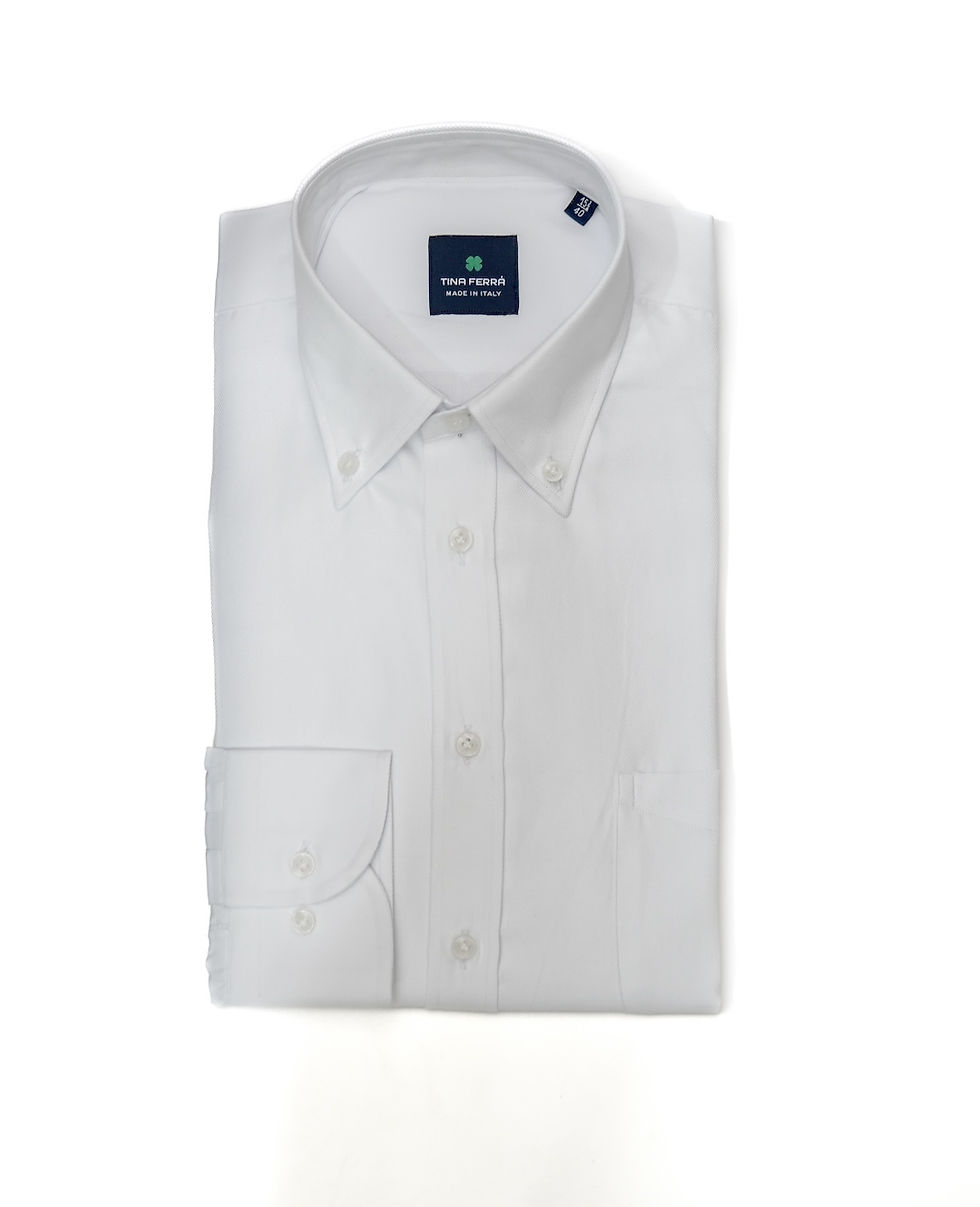 Camicia uomo Oxford bianco button down collo francese regular - Tina Ferrà