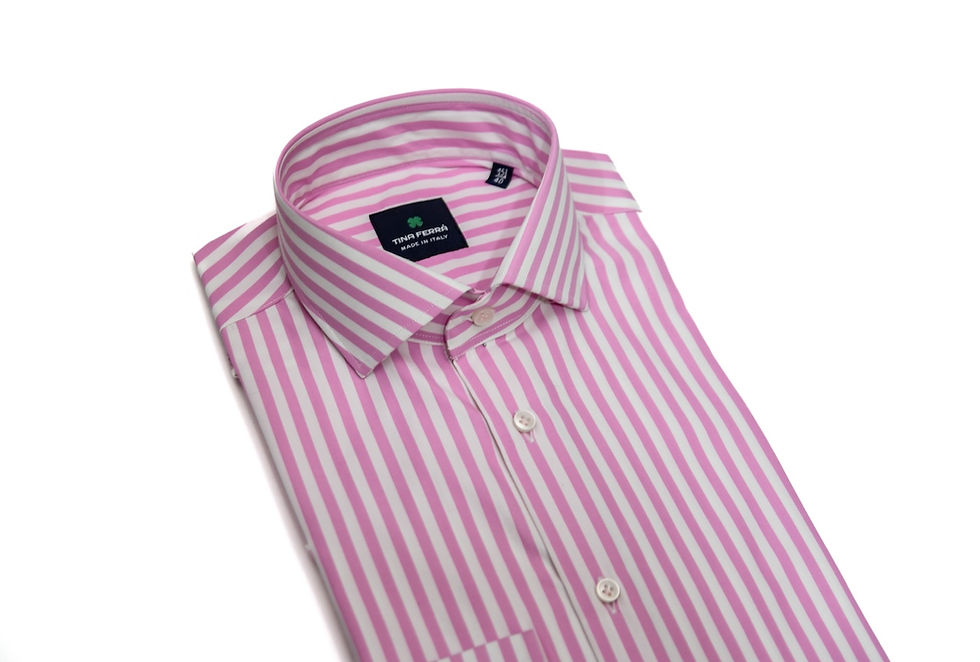 Miniatura: Camicia uomo Rigata Larga rosa Collo Francese regular - Tina Ferrà