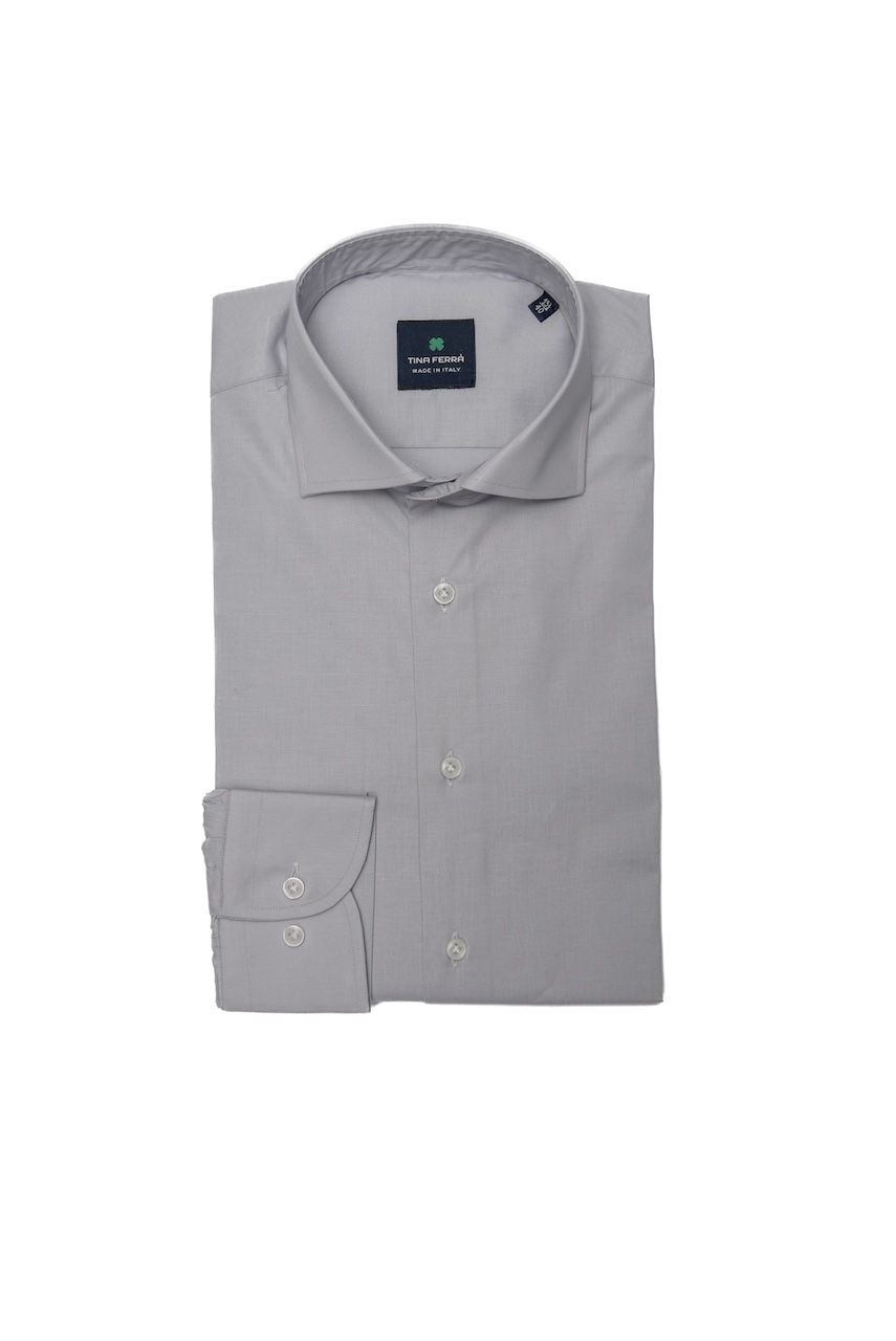 Camicia uomo Tinta unita grigio perla collo francese regular - Tina Ferrà
