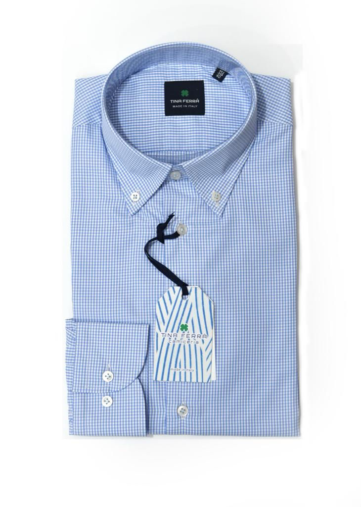 Camicia uomo Quadrettino Cielo Button Down regular Made in Italy