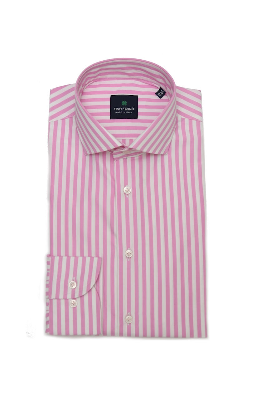 Camicia uomo Rigata Larga rosa Collo Francese regular - Tina Ferrà