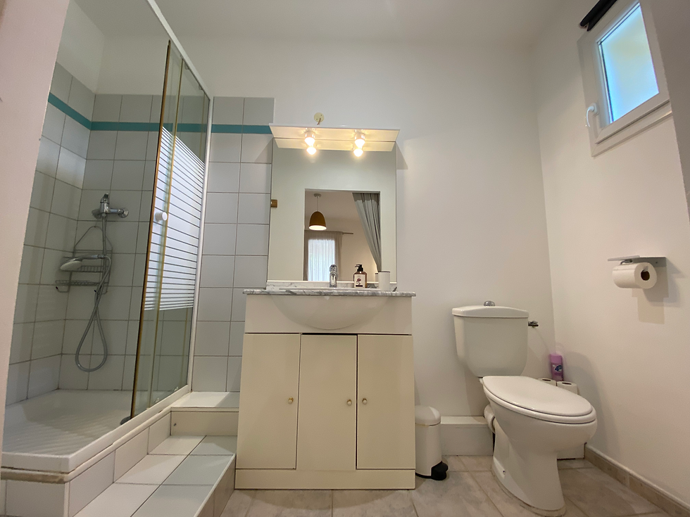 Salle d'eau privative (lavabo, douche et wc) de la chambre côté parking