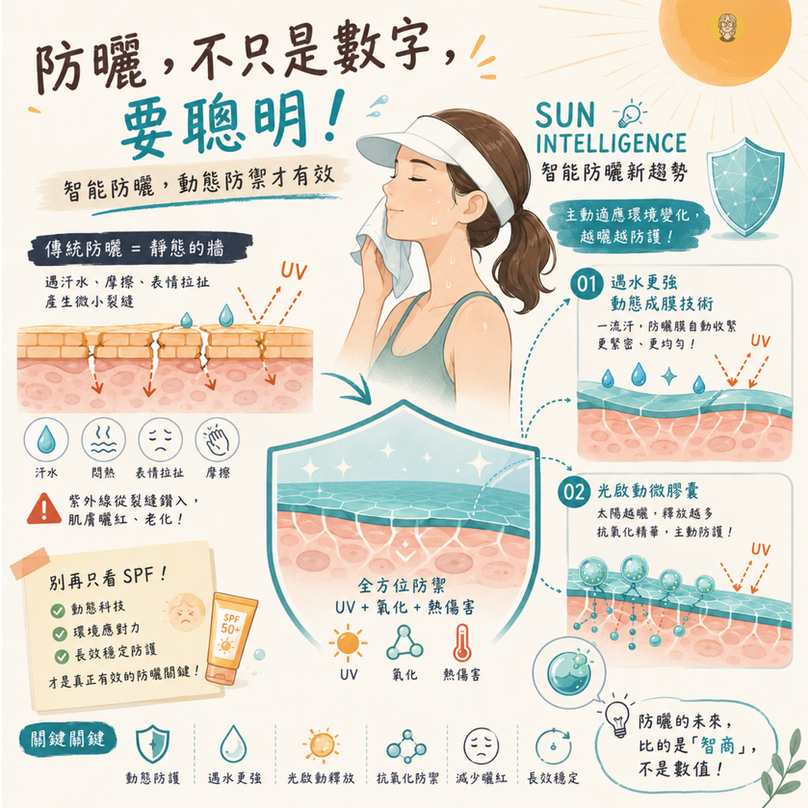 防曬一流汗就掉怎麼辦?配方師帶你看懂「智能防曬」的動態防禦科學
