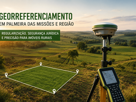 Georreferenciamento de imóveis rurais em Palmeira das Missões com equipamento de topografia em área rural.