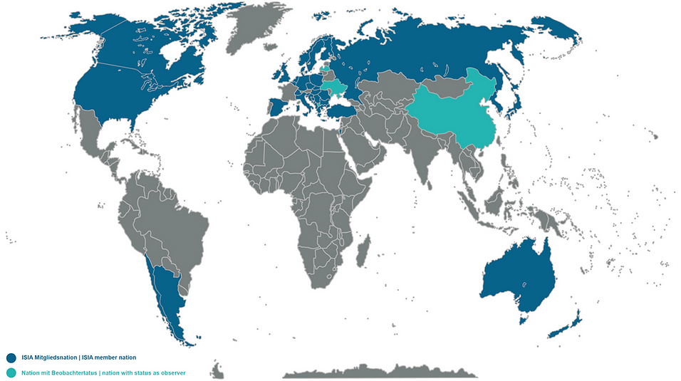Mapa členských krajín ISIA