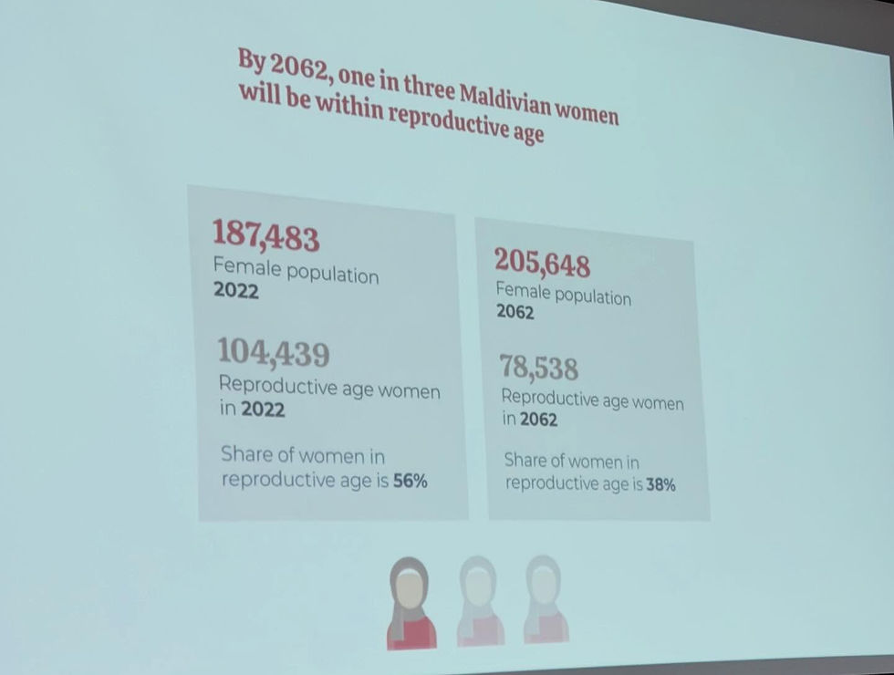 Close-up of a presentation slide showing statistics on female employment barriers
