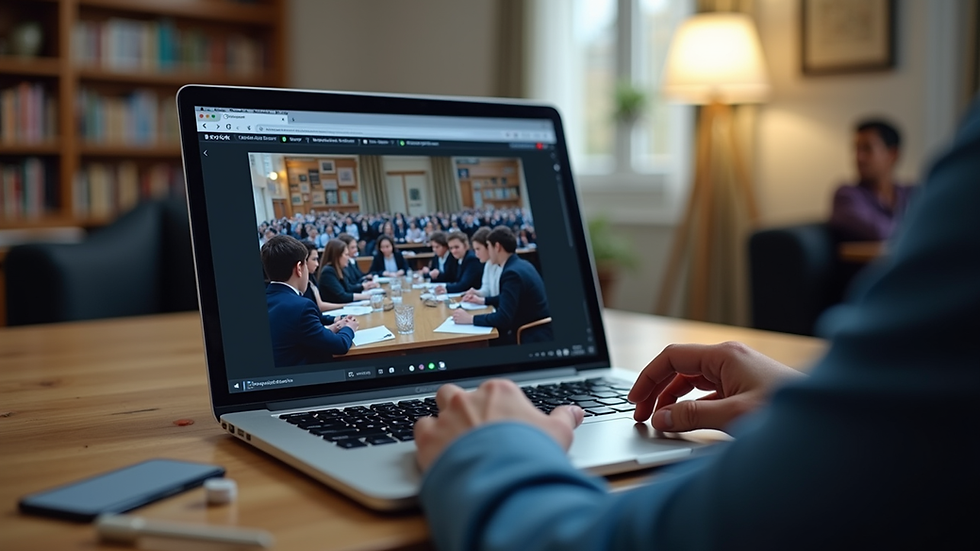 Close-up view of a laptop screen showing a virtual MUN debate session