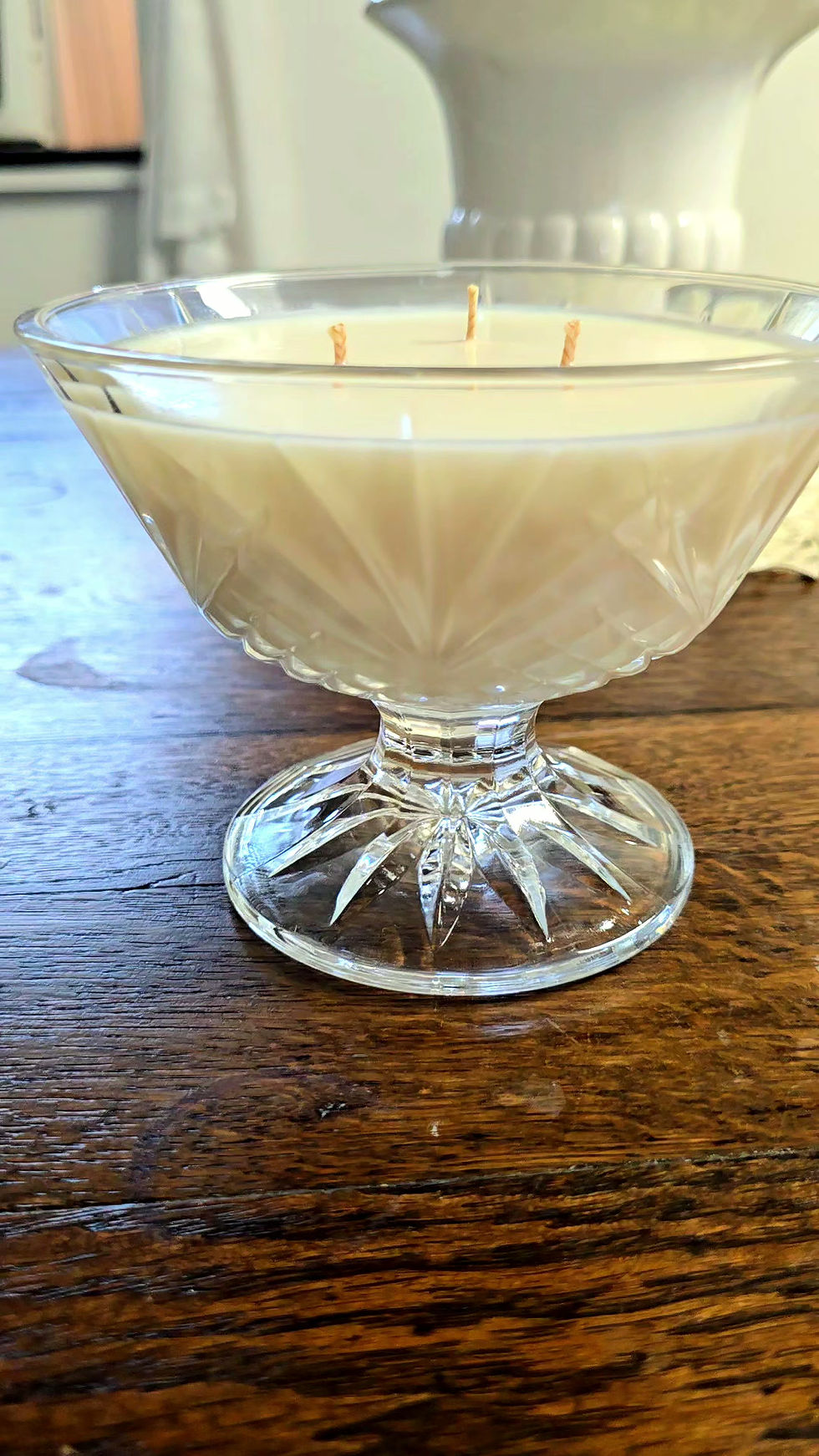 Thumbnail: Vintage Clear Glass Pedestal Bowl Candle