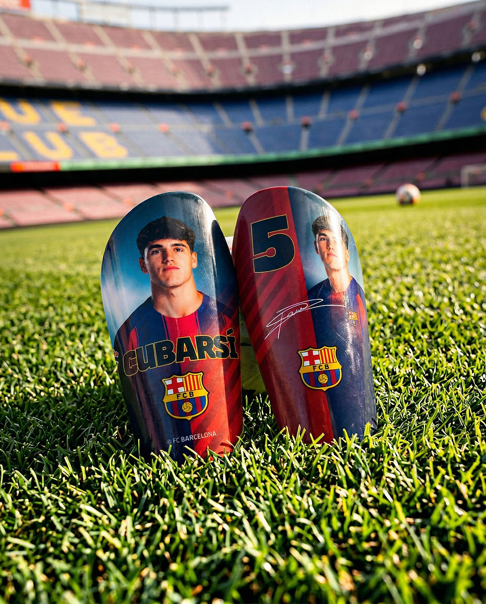 Thumbnail: Espinilleras FC Barcelona Cuvarsí sobre césped – colección ANMA