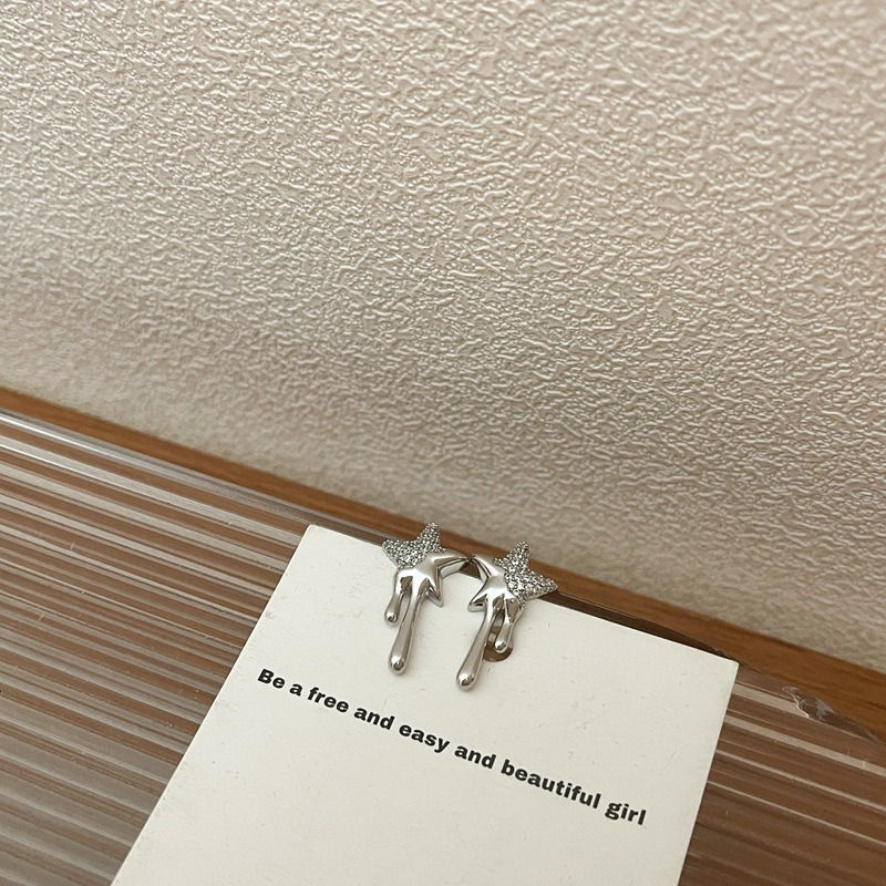 Thumbnail: 925 Silver Needle Full Diamond Five Pointed Star Tassel Lava Earrings