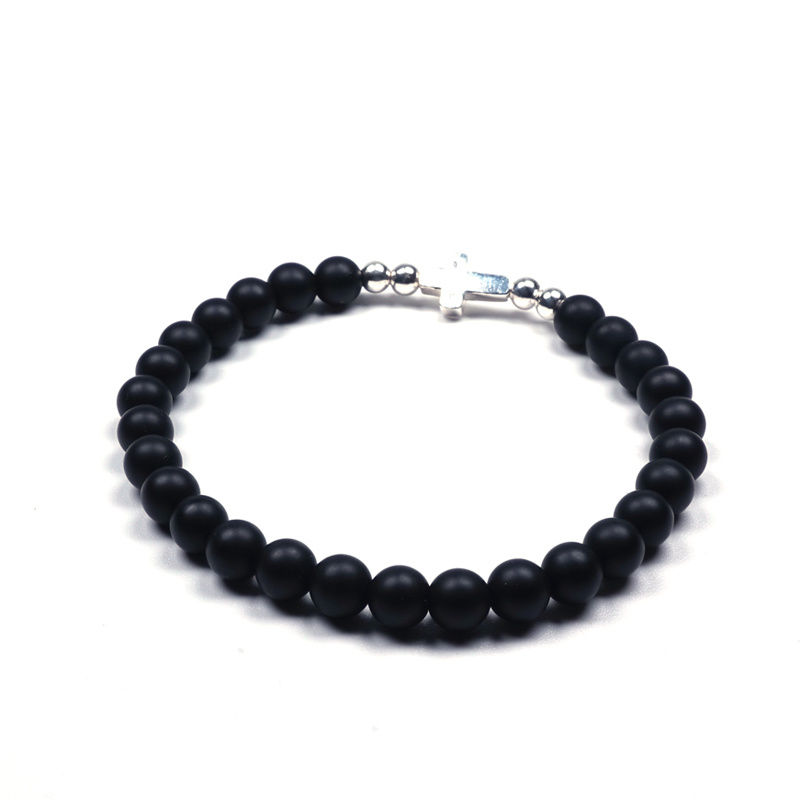 Thumbnail: 925 Sterling Silver Cross Natural Frosted Agate Versatile Minimal Bracelet