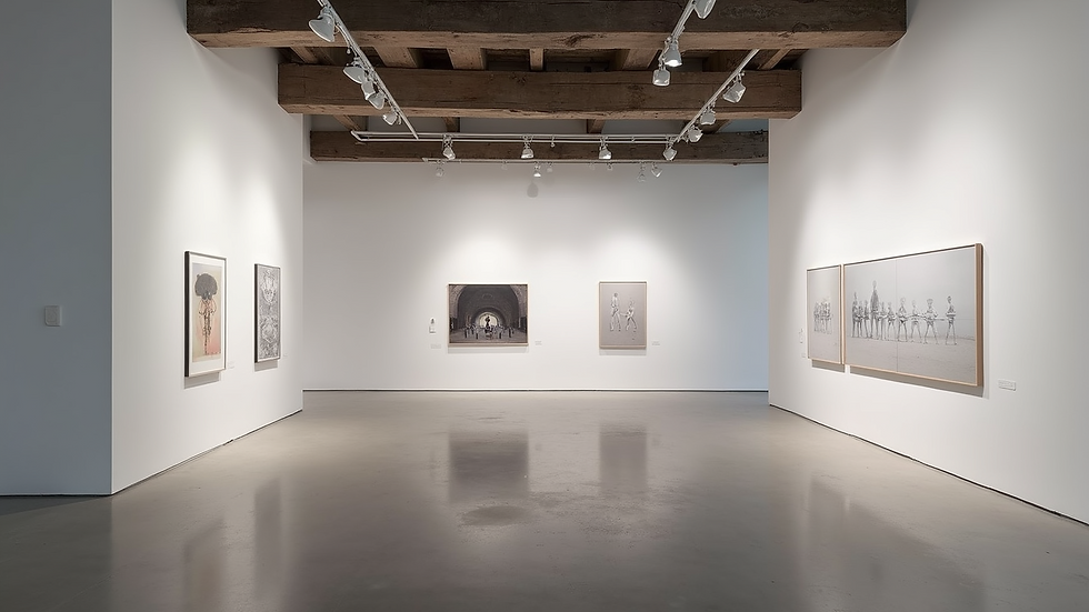 Vue d'une exposition d'art contemporain avec des installations interactives