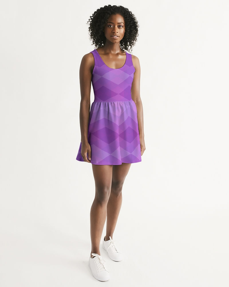 Thumbnail: Purple Diamonds Women's Scoop Neck Skater Dress