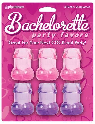 Bachelorette Party Pecker Shot Glasses - 6 Pieces - Assorted Colors