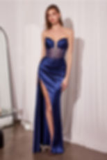 Thumbnail:  Corset Satin Fitted Gown with Sheer Bodice & Leg Slit