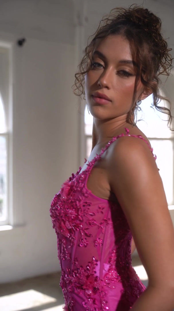 Thumbnail: Bright Fuchsia Pink Long Mermaid Prom Dress CD331