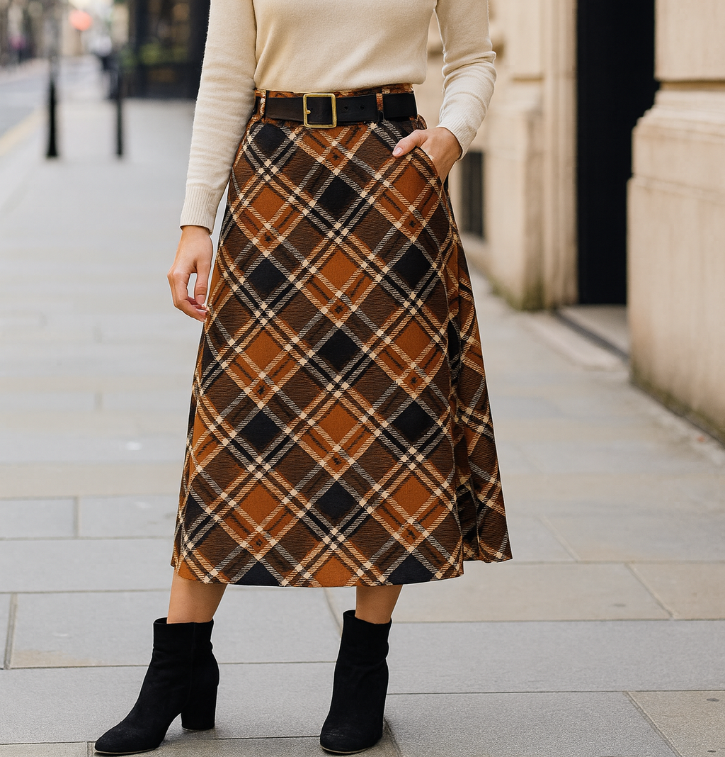 Coloured Check Suedette A-Line Skirt 