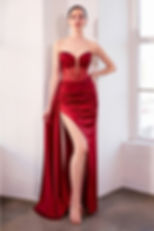 Thumbnail:  Corset Satin Fitted Gown with Sheer Bodice & Leg Slit
