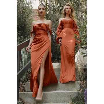 Thumbnail: Long Sleeve Off or On the Shoulder Soft Satin Dress