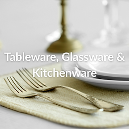 Dining table set with crockery, cutlery, glassware and kitchenware for hotels and restaurants.