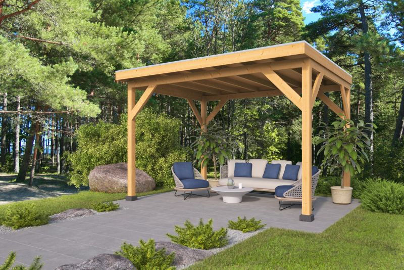 Auvent Red class wood toit plat