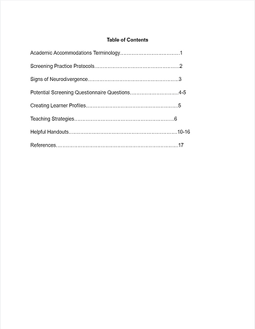 Page 2: Table of Contents