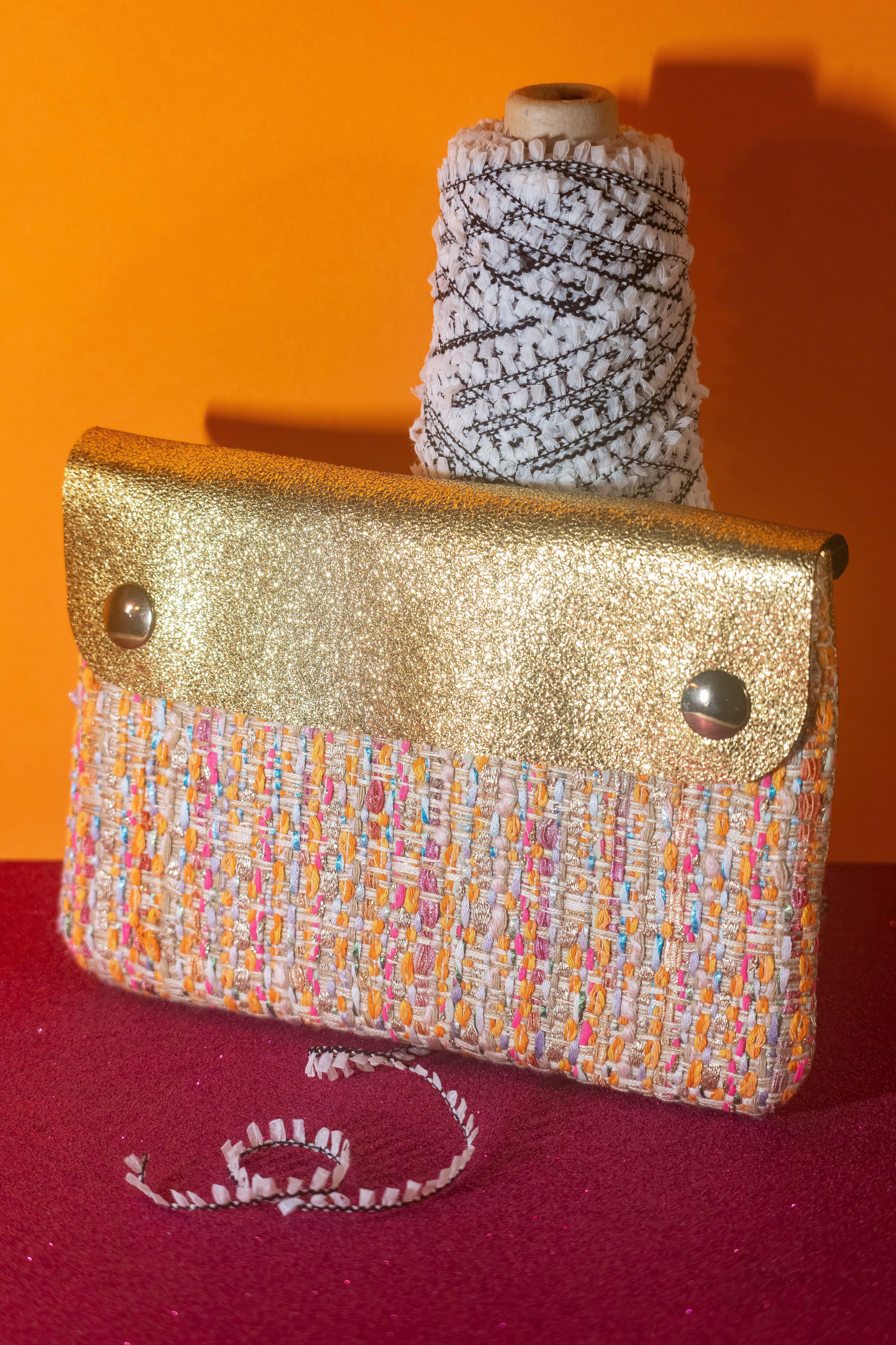 MAGNOLIA | Pochette plate | Cuir & Tissus