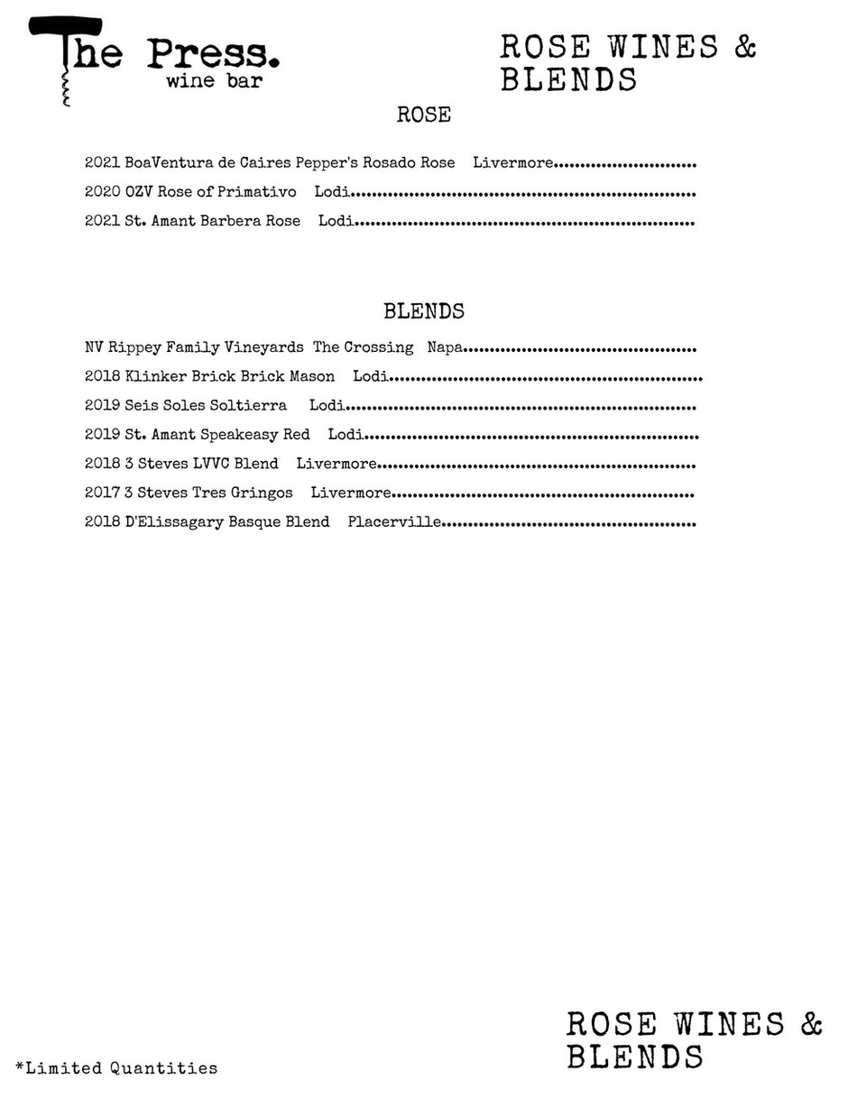 Our Wine Menu The Press Wine Bar
