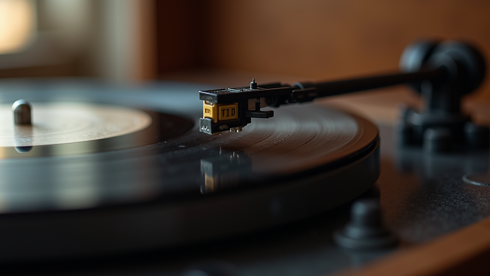 Close-up view of a vintage vinyl record player