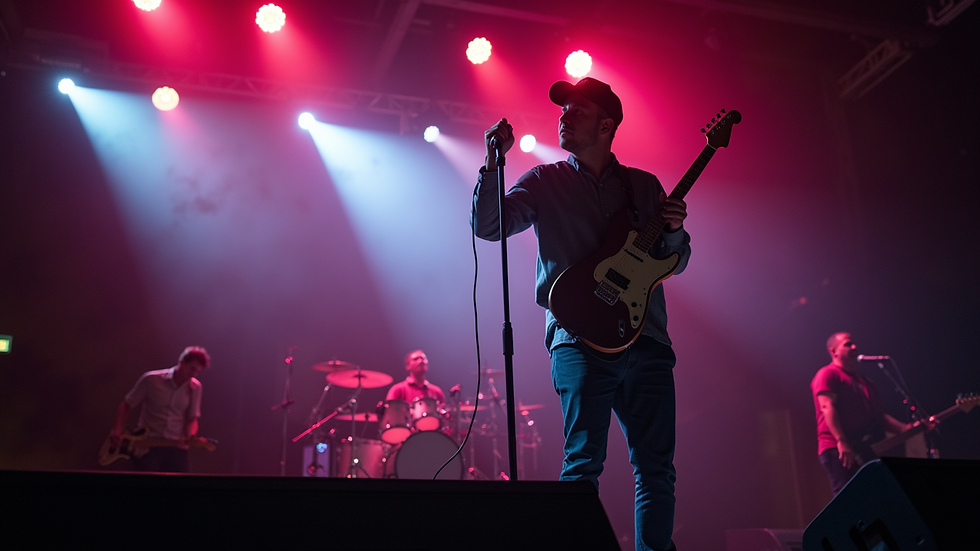 Eye-level view of a musician performing on stage