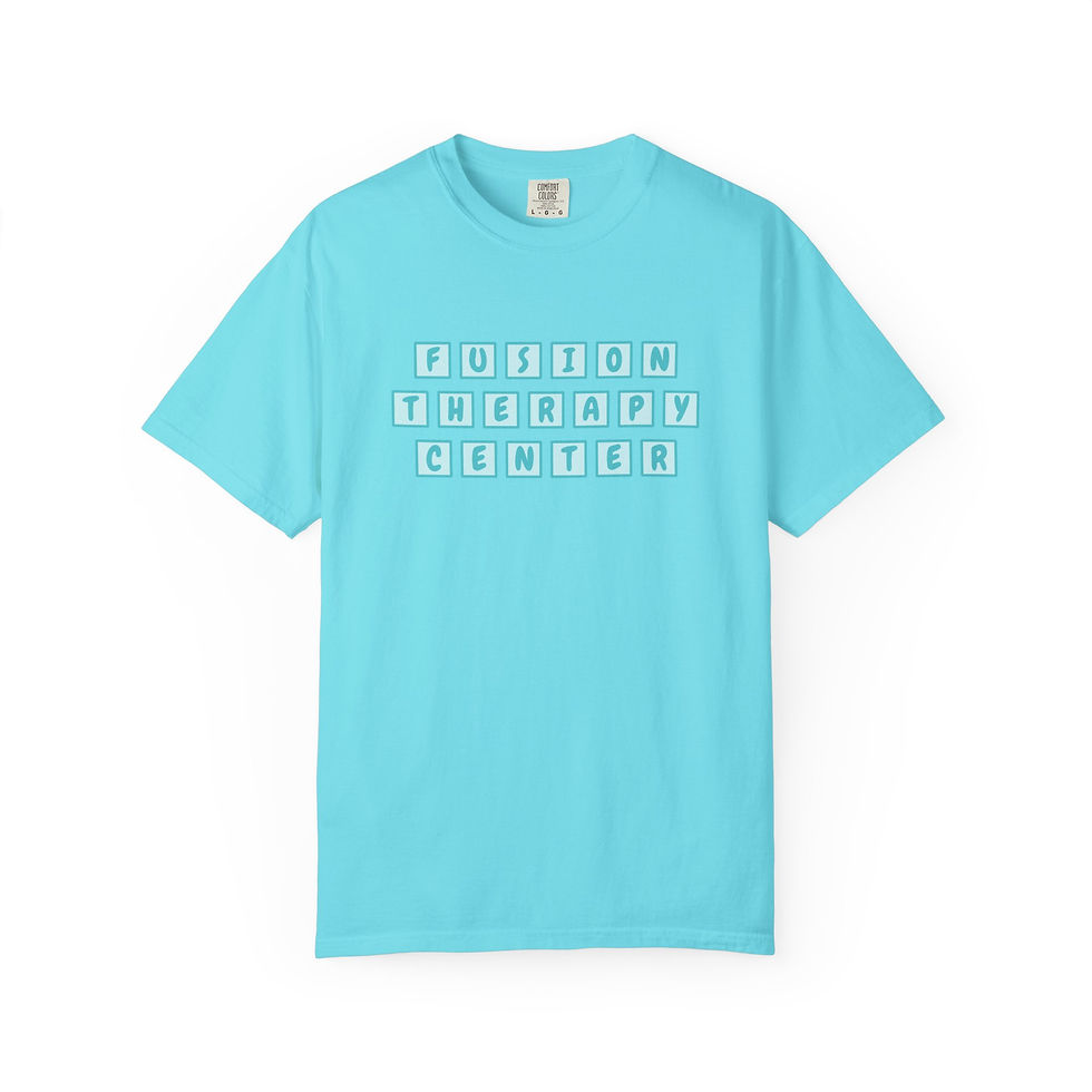 Thumbnail: Fusion Therapy Center Teal Letter Tiles Unisex Comfort Colors Tee