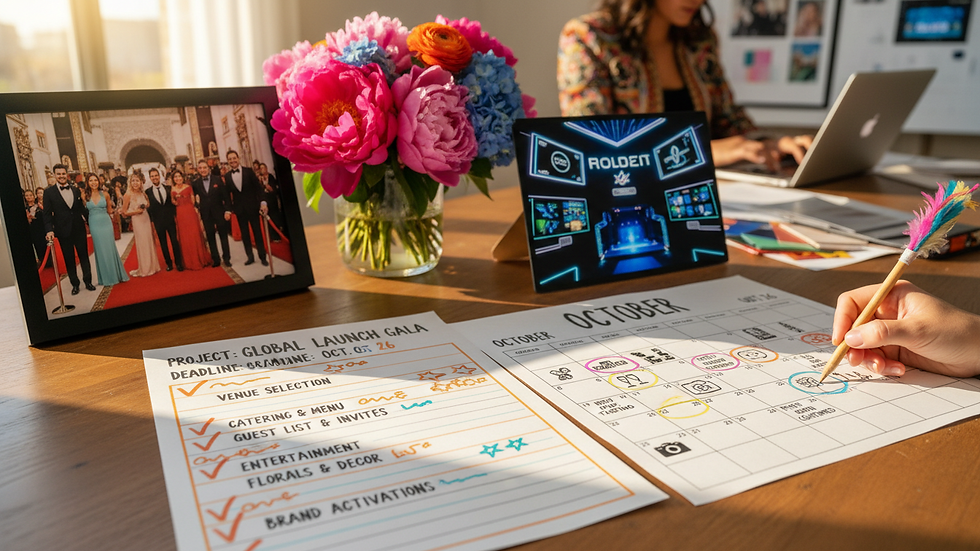 Close-up view of a detailed event planning checklist and calendar