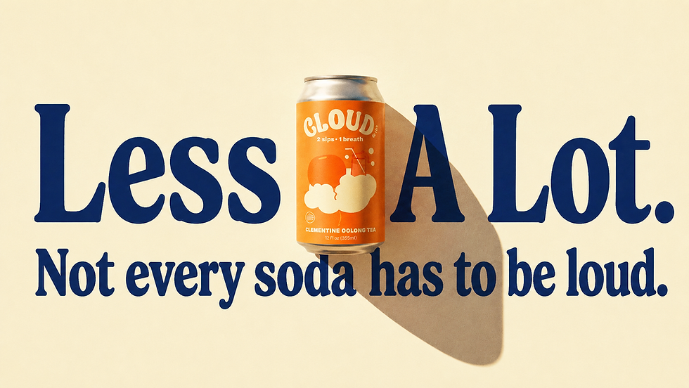 Cloud fibre tea soda can with bold cream and navy brand design